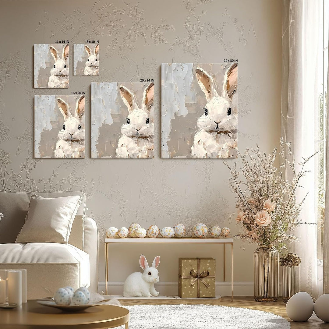 Framed Easter Canvas Wall Art, Vibrant Bunny Canvas Print Poster, Fresh Easter Bunny Painting Stylish Artwork Decoration Pictures Wall Decor for Kitchen Dorm Bedroom Living Room