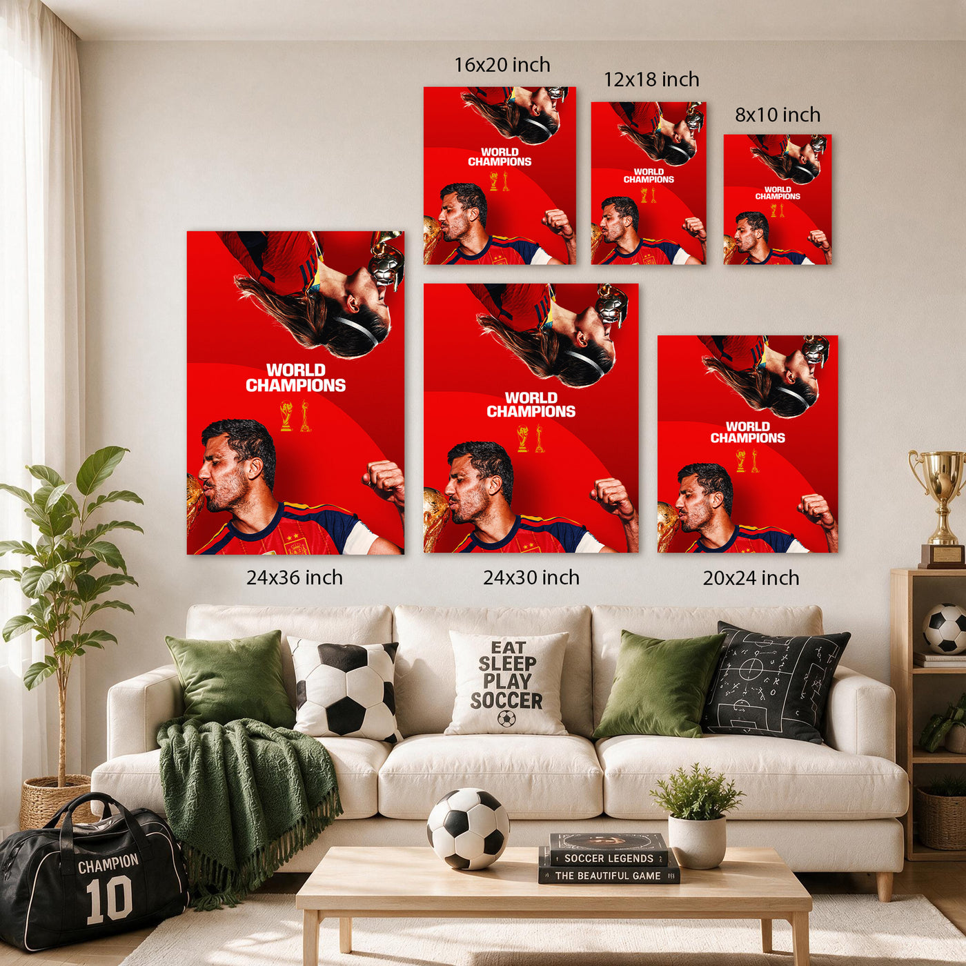 Spain World Champions Canvas Wall Art – Soccer Trophy Celebration Print