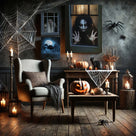 Haunted Girl at the Window Canvas Wall Art – Dark Halloween Horror Home Decor