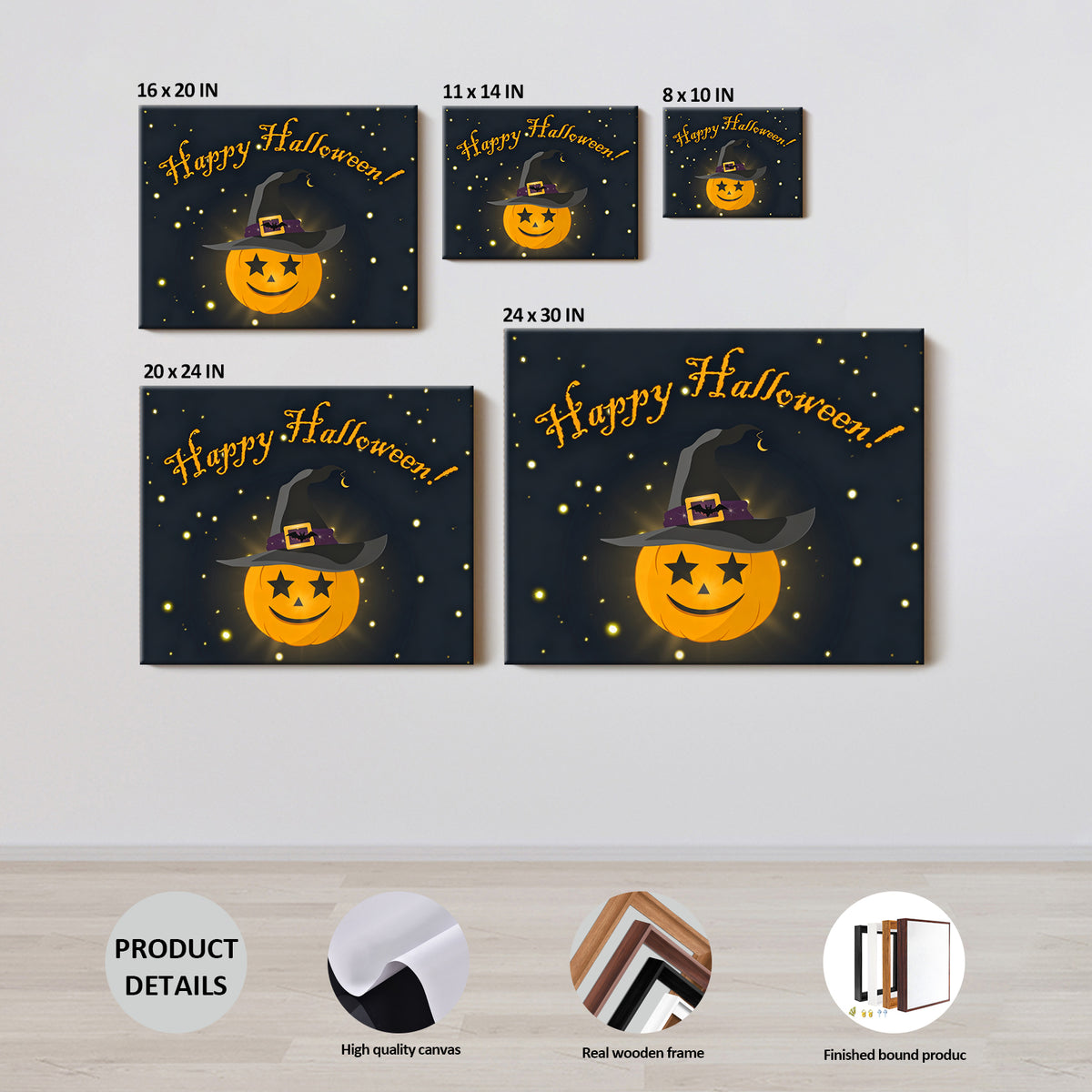 Happy Halloween Pumpkin Witch Canvas Wall Art