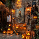 Vintage Gothic Pumpkin Head Halloween Painting Head Scarecrow Wall Art
