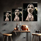 Demonic Nun Horror Halloween Canvas Wall Art – Terrifying Religious Horror Decor