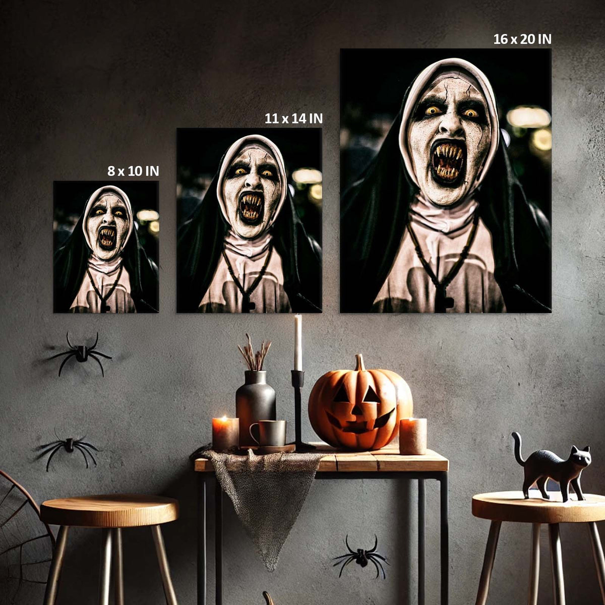 Demonic Nun Horror Halloween Canvas Wall Art – Terrifying Religious Horror Decor