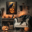 Dark Gothic Painting Raven and Pumpkin Halloween Wall Art
