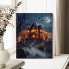 Ghostly Pumpkin Manor Halloween Canvas Wall Art