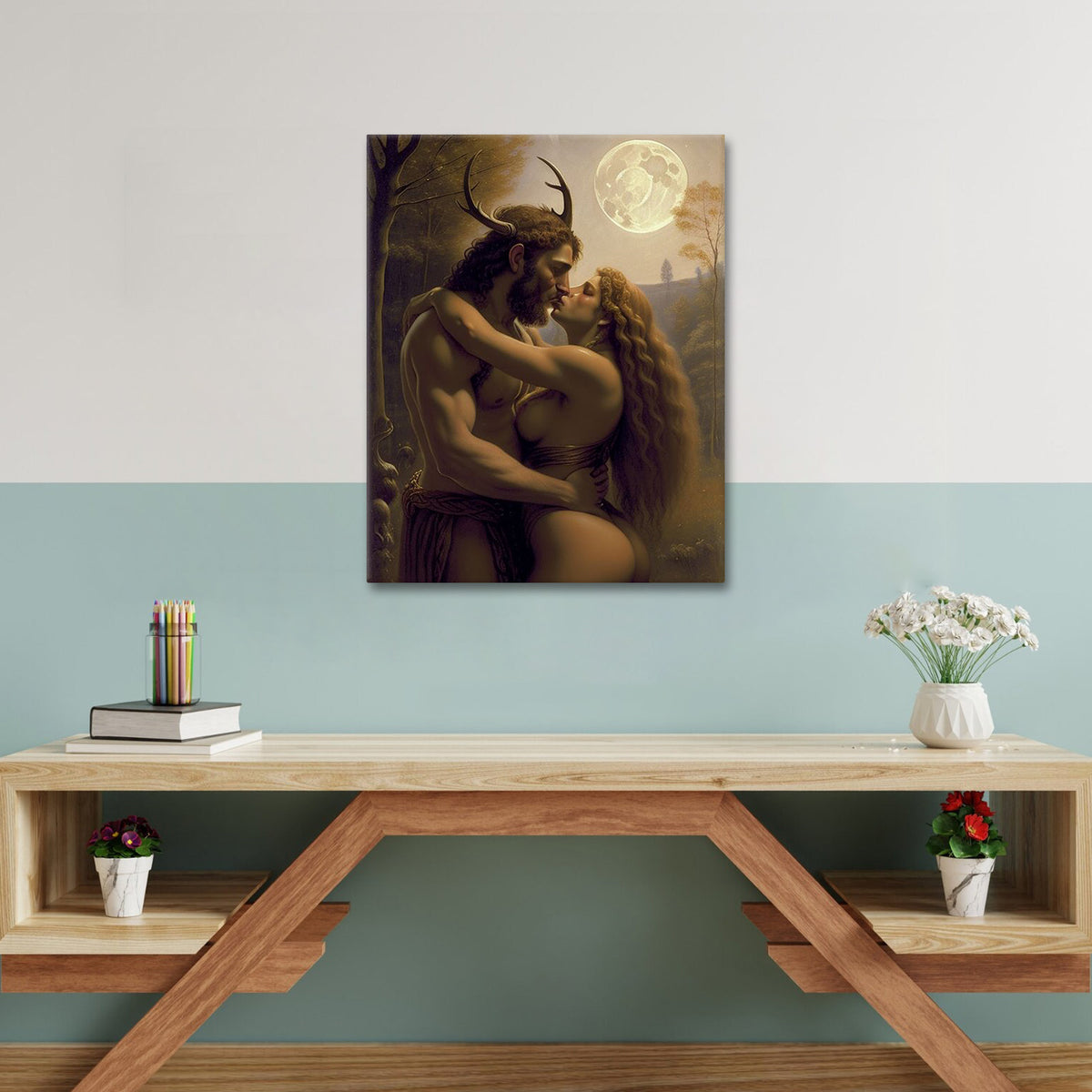 Mythical Lovers Painting Moonlit Romance Wall Art
