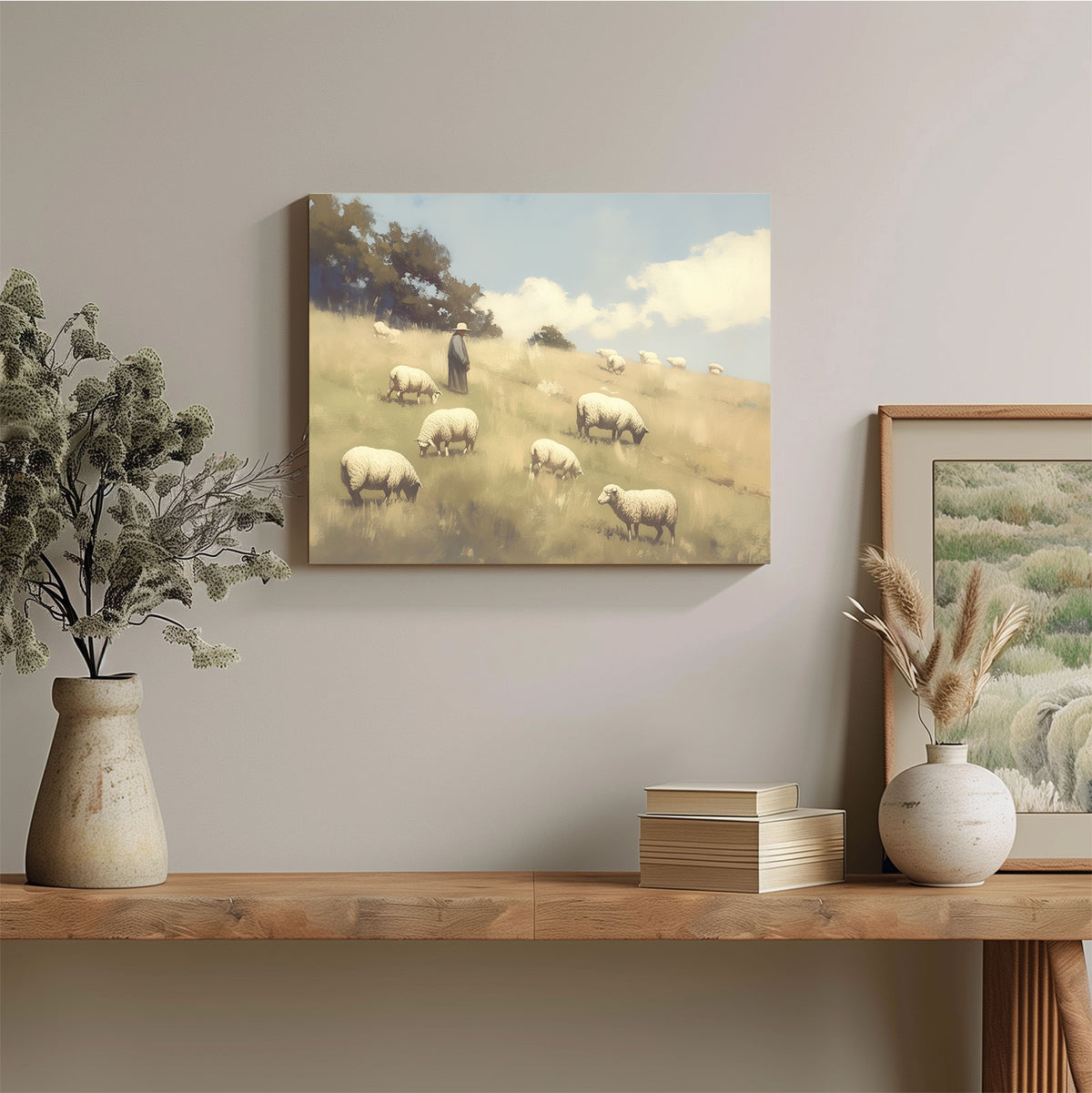 Shepherd and Sheep Pasture Wall Art