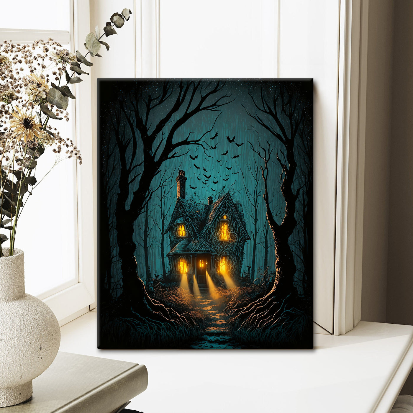 Enchanted Forest Haunted Cottage Halloween Canvas Wall Art