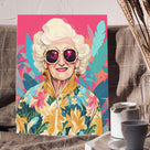 Pop Art Grandma with Pink Sunglasses Colorful Fashion Portrait Wall Art