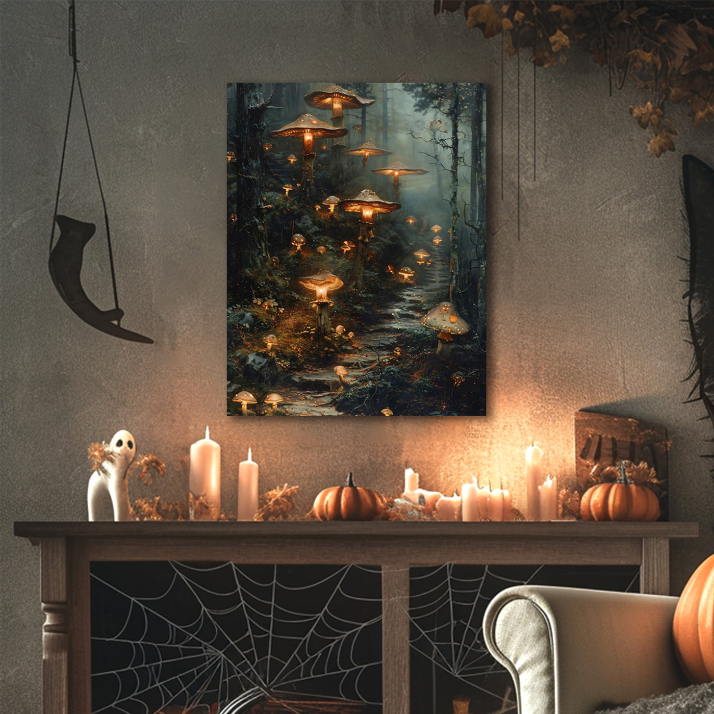 Enchanted Mushroom Forest Halloween Canvas Wall Art