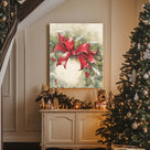 Christmas Poinsettia Canvas Wall Art, Red Holiday Floral Decor with Holly and Berries