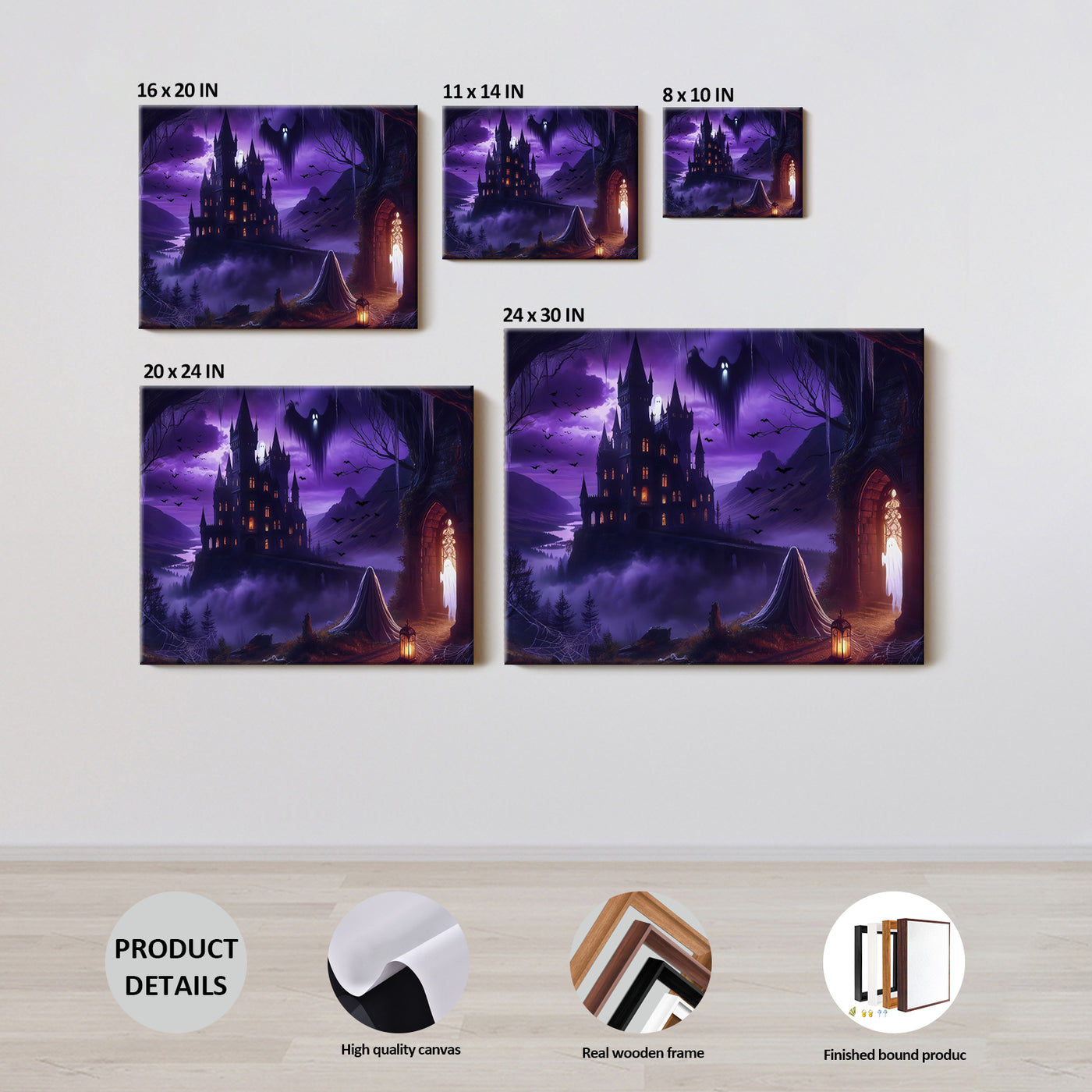 Purple Castle of Shadows Halloween Canvas Wall Art