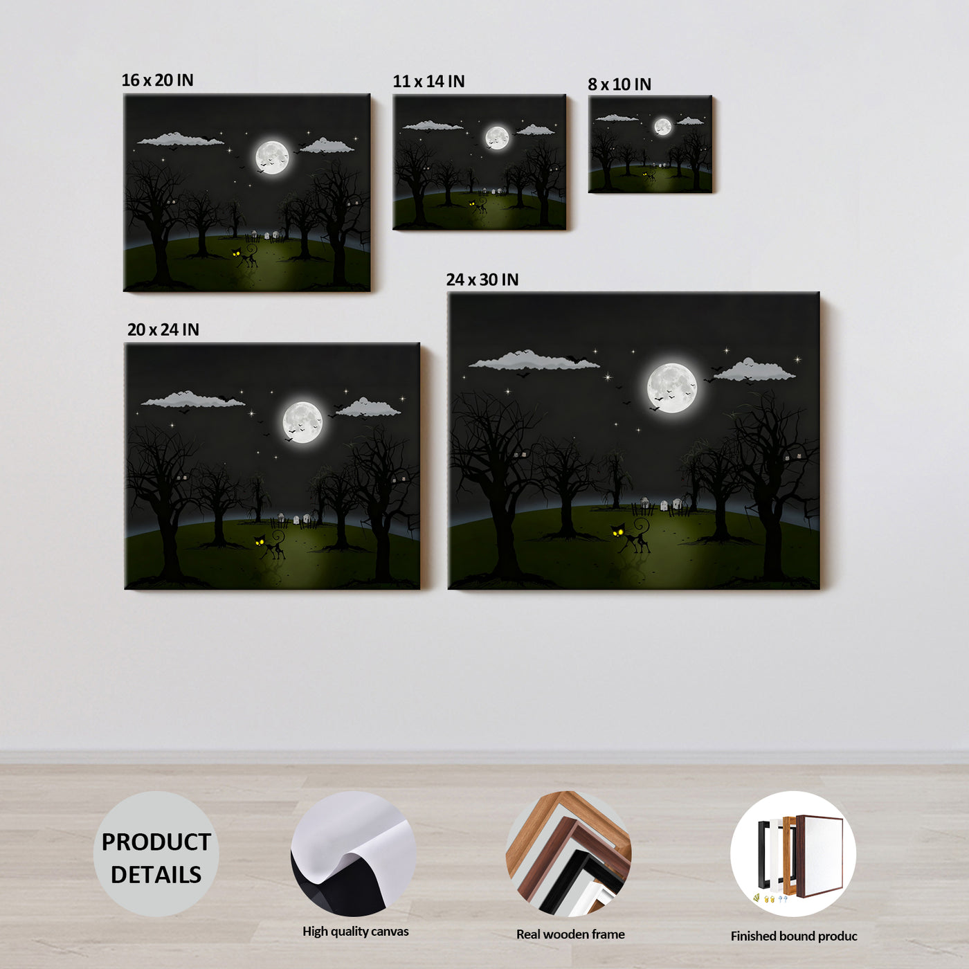 Moonlit Haunted Meadow Halloween Canvas Wall Art