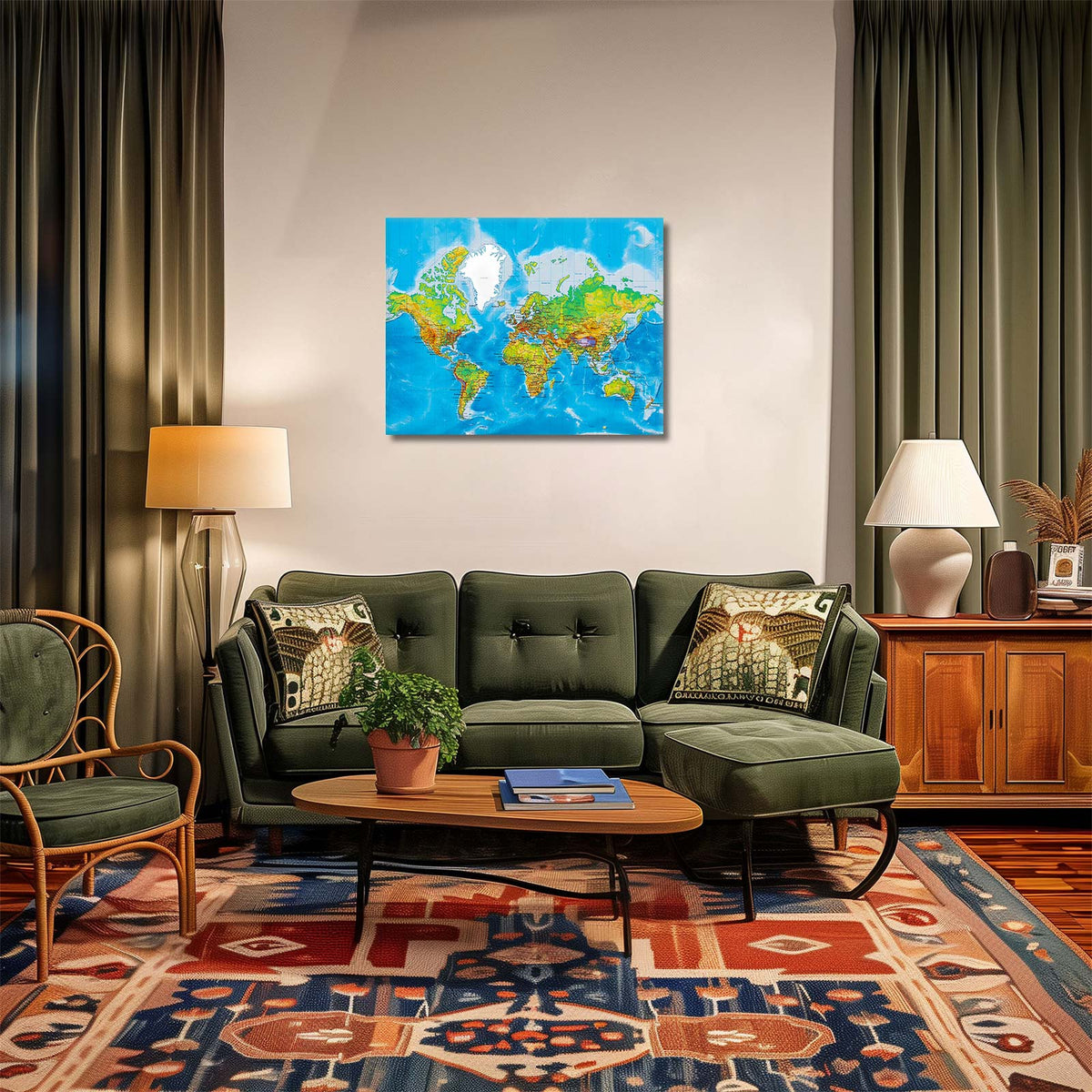 Classic Blue World Map Canvas Wall Art