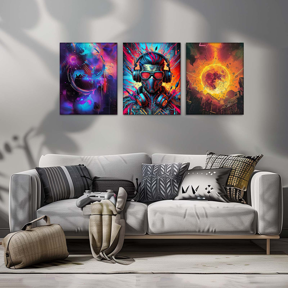 Neon Cyber Soundscape Canvas Wall Art