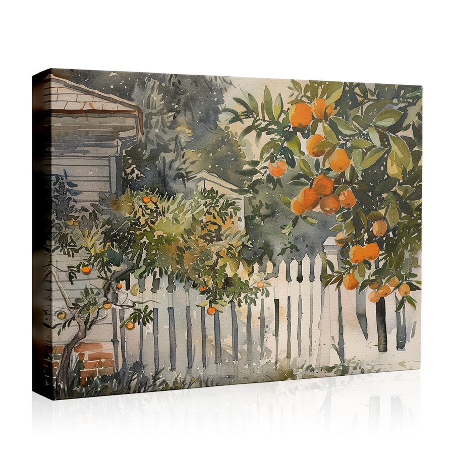 Citrus Garden Fence Watercolor Canvas Wall Art