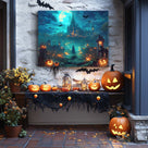 Haunted Halloween Moonlit Pumpkin Castle Landscape Wall Art