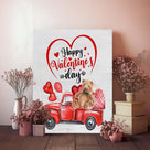 Valentine's Day Canvas Wall Art, Happy Valentine's Day with Red Truck, Teddy Bear, Heart Balloons Print, Inspirational Quote Wall Art Rustic Charm Couple Gift for Valentines Wedding