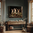Easter Rabbits Framed Canvas Wall Art, Potted Hares and Plants Oil Painting Home Decor, Nature-Inspired Wall Decor Stunning Lovable Bunny Canvas Prints for Living Room, Bedroom, or Nursery