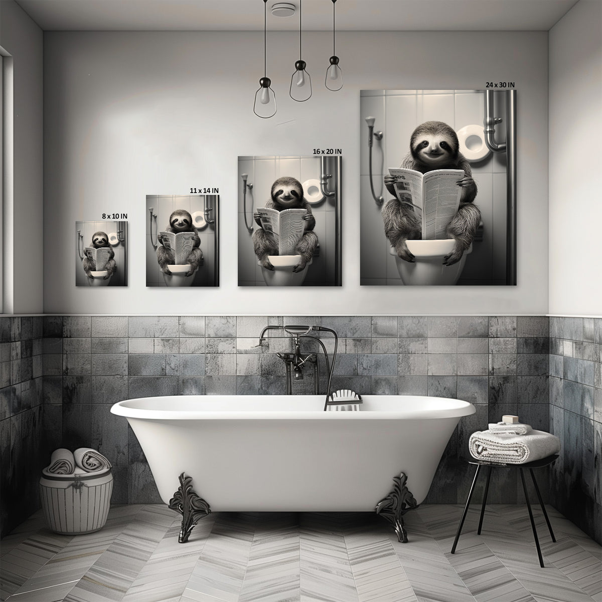 Sloth Reading on the Toilet Wall Art