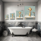 Giraffe in the Bathtub Whimsical Surreal Animal Illustration Wall Art