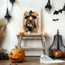 Enchanted Floral Witch Halloween Canvas Wall Art