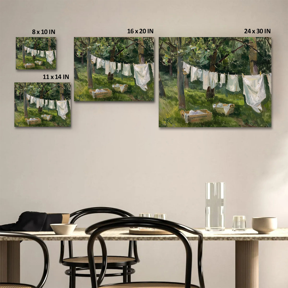 Rustic Garden Clothesline Impressionist Backyard Laundry Day Painting Wall Art