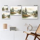 Soft Watercolor Woodland Landscape Misty Pine Forest Lake Wall Art