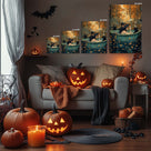 Witch in the Enchanted Forest Canvas Wall Art – Witch Hat, Black Cats and Autumn Magic Decor