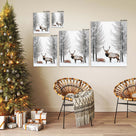Christmas Elk and Sleigh Canvas Wall Art, Snowy Forest Wildlife Artwork with Gifts for Holiday Decor