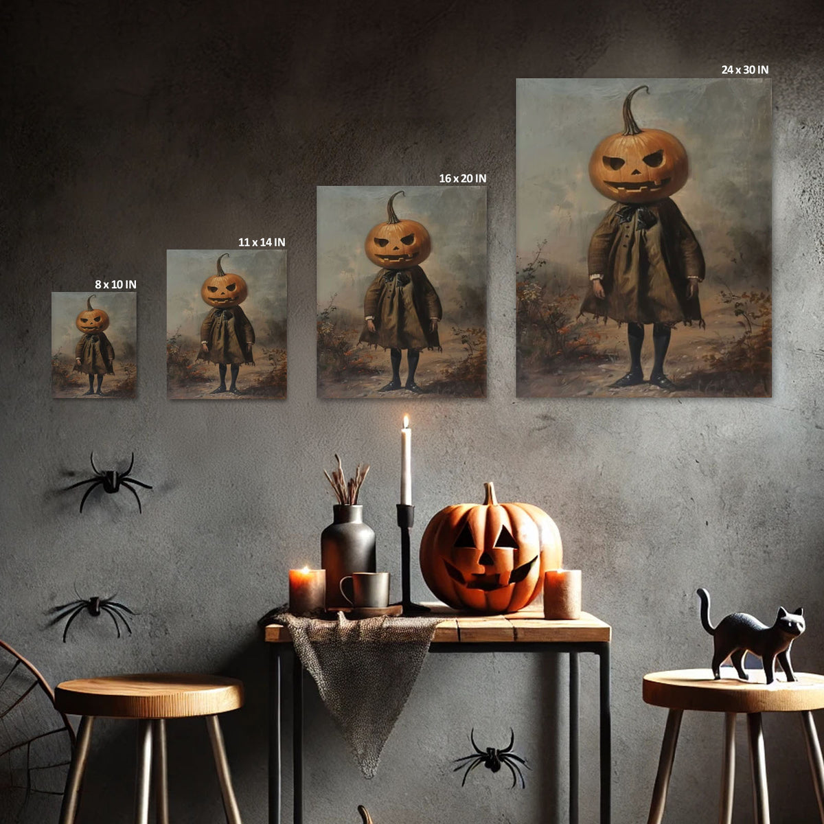 Vintage Gothic Pumpkin Head Halloween Painting Head Scarecrow Wall Art