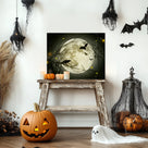 Raven Under the Harvest Moon Halloween Canvas Wall Art