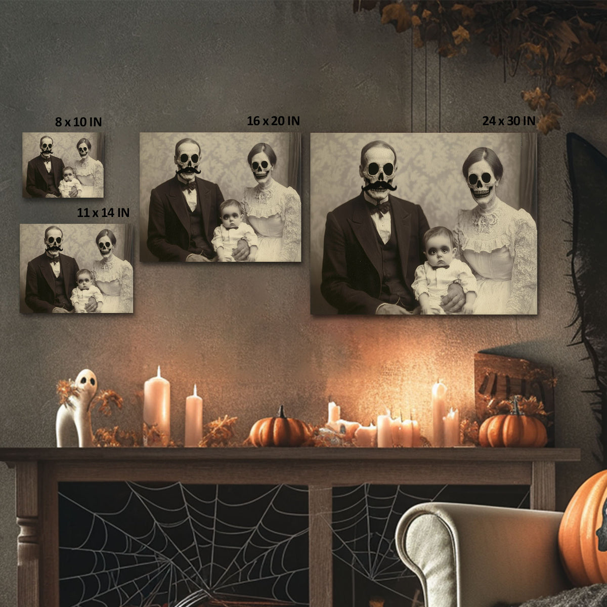 Skeleton Family Portrait Vintage Gothic Family Portrait Painting Wall Art