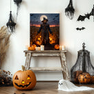 Moonlit Pumpkin Field Scarecrow Halloween Canvas Wall Art