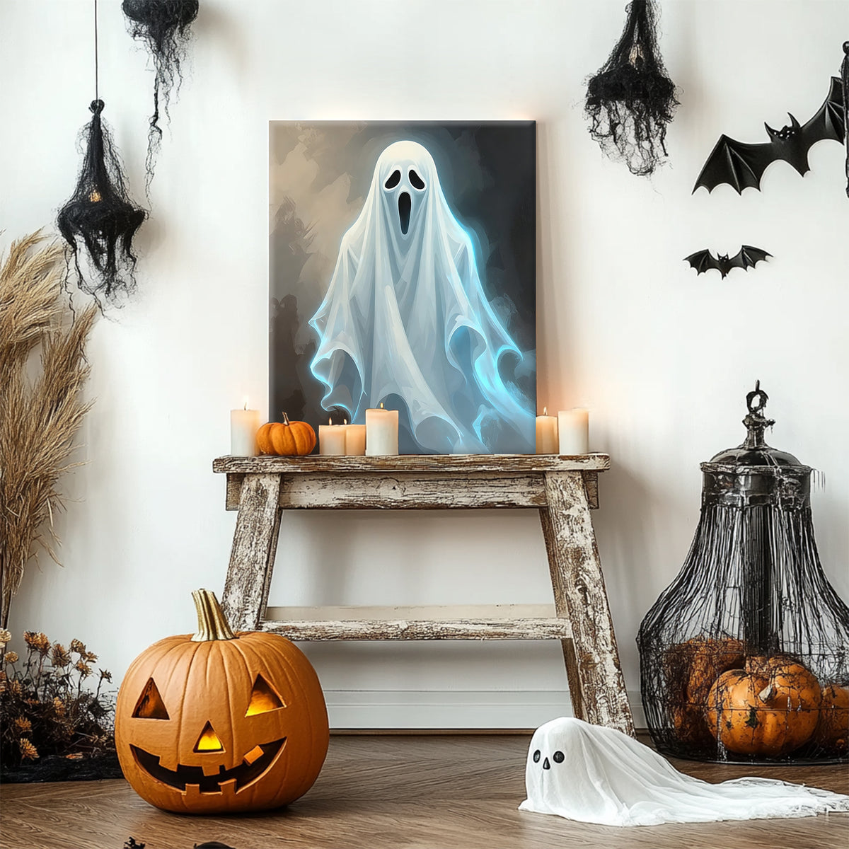 Glowing Ghost Halloween Canvas Wall Art