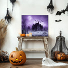 Haunted Mansion Halloween Canvas Wall Art, Full Moon Cemetery Decor