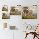 Sheep Grazing in the Misty Meadow Soft Atmospheric Pastoral Landscape Painting Wall Art