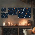 Cute Ghost, Bat and Pumpkin Pattern Illustration Halloween Ghost Wall Art