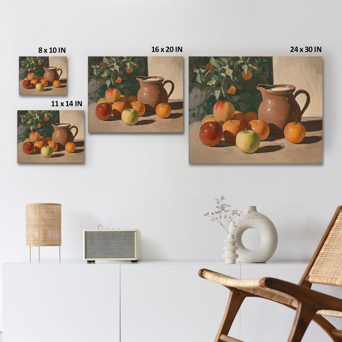 Apples and Rustic Pitcher Still Life Warm Rustic Still Life Painting Wall Art