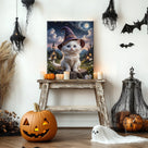 Cute Witch Cat Halloween Canvas Wall Art