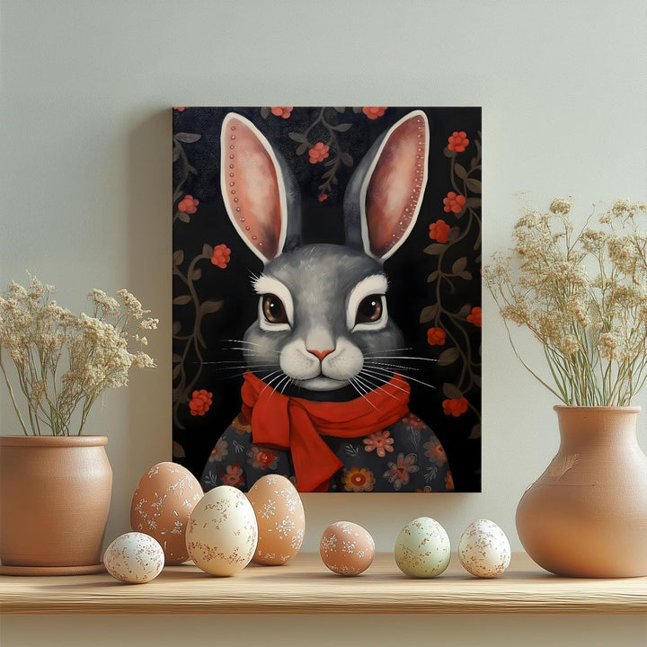 Easter Modern Easter Bunny Canvas Wall Art, Stylish Bunny Home Decor Print Painting Spring Aesthetic Artwork, Rustic Easter Charm Holiday Gift Nursery Living Room Decoration