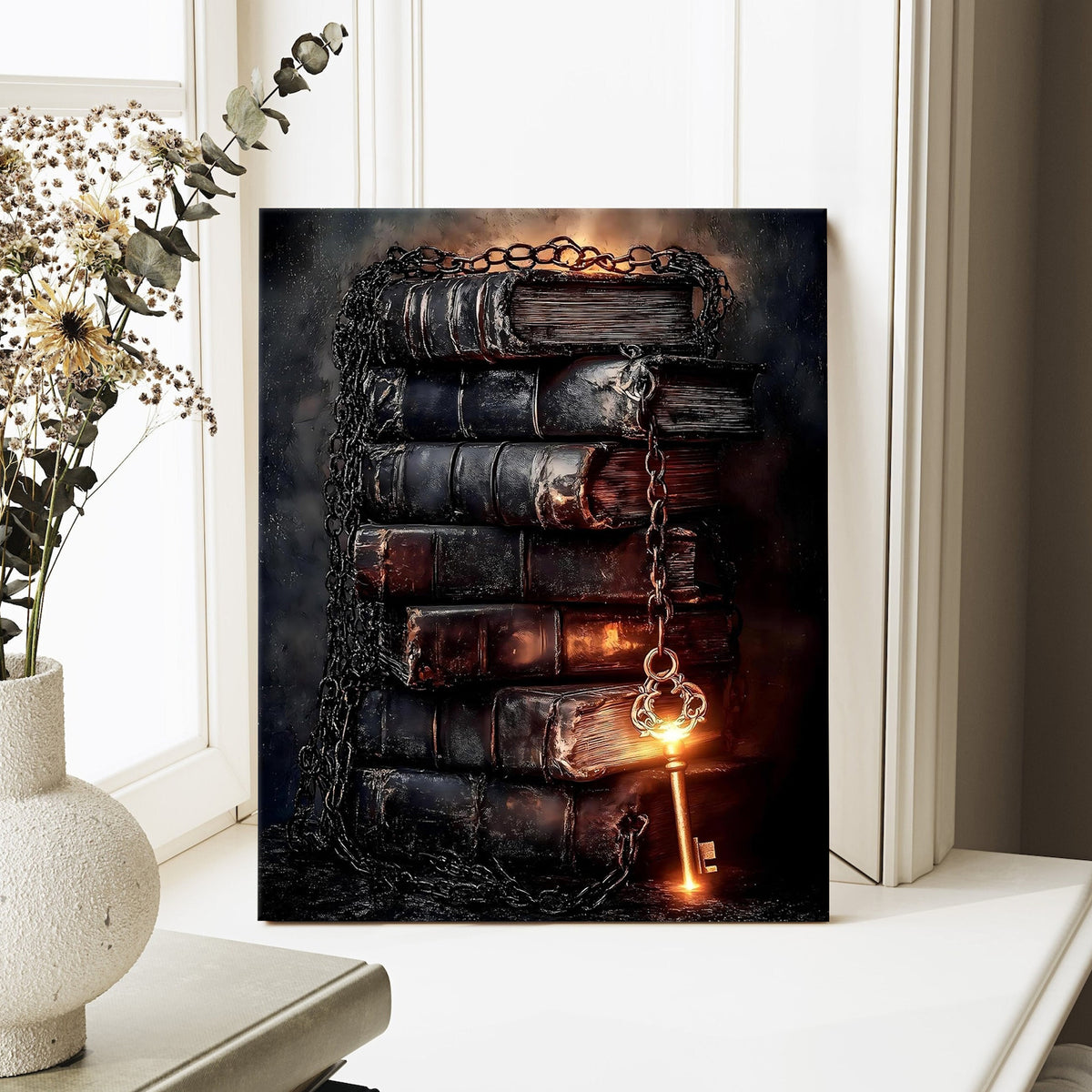 Gothic Spellbooks and Magic Key Halloween Canvas Wall Art