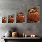 Skull Skeleton Perched on Pumpkin Halloween Wall Art