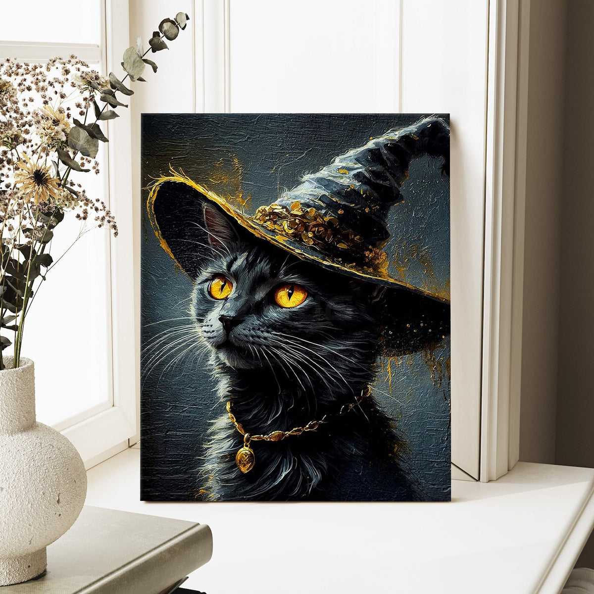 Bewitched Black Cat Halloween Canvas Wall Art