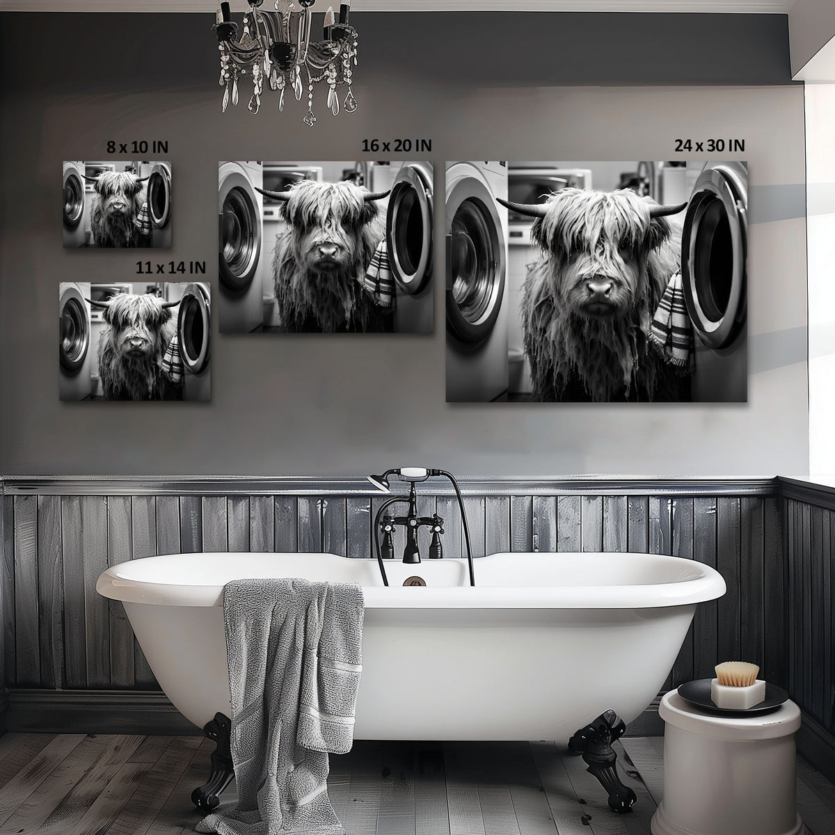 Funny Farm Highland Cow in the Laundry Room Photography Art Animal Wall Art