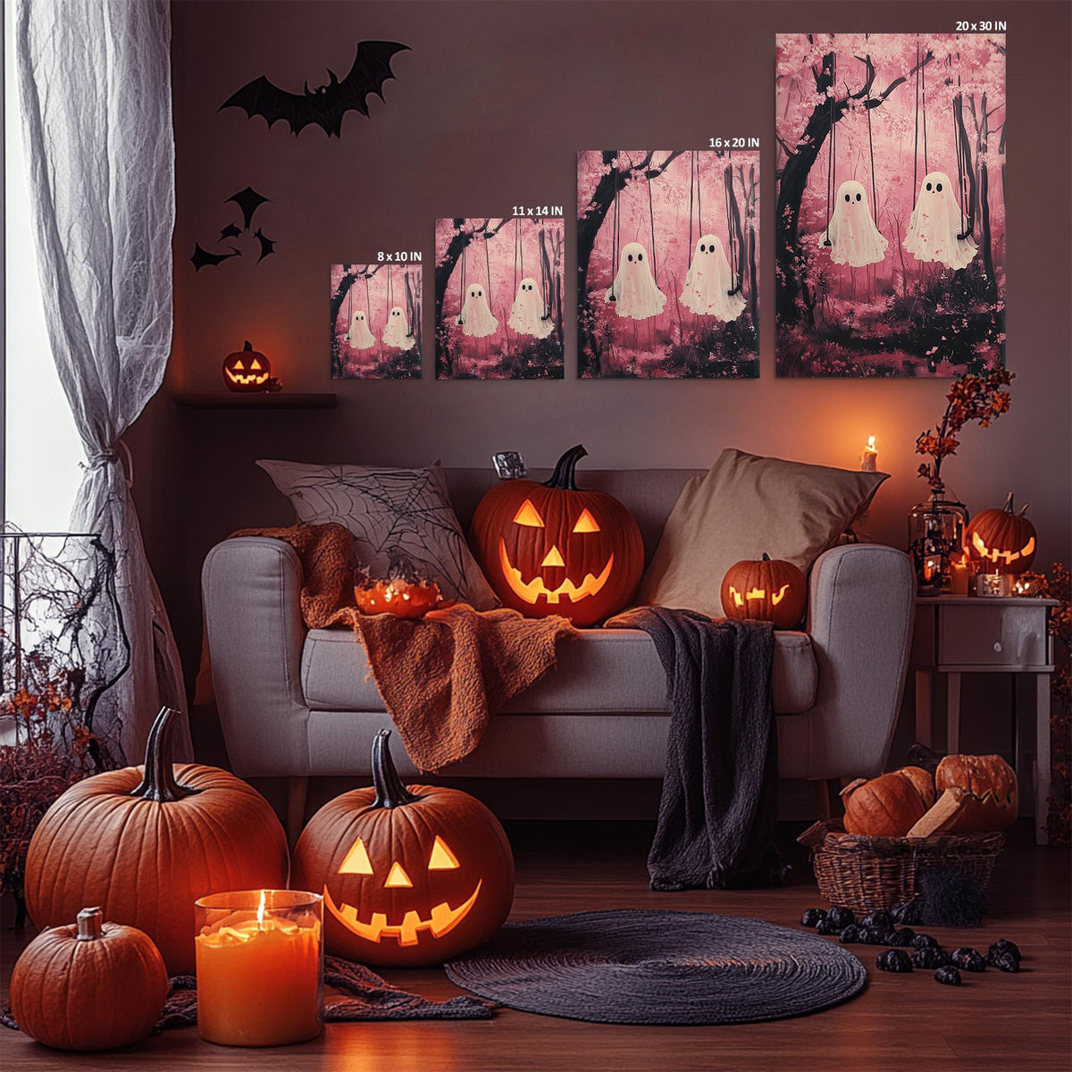 Cute Ghosts in the Cherry Blossom Forest Wall Art