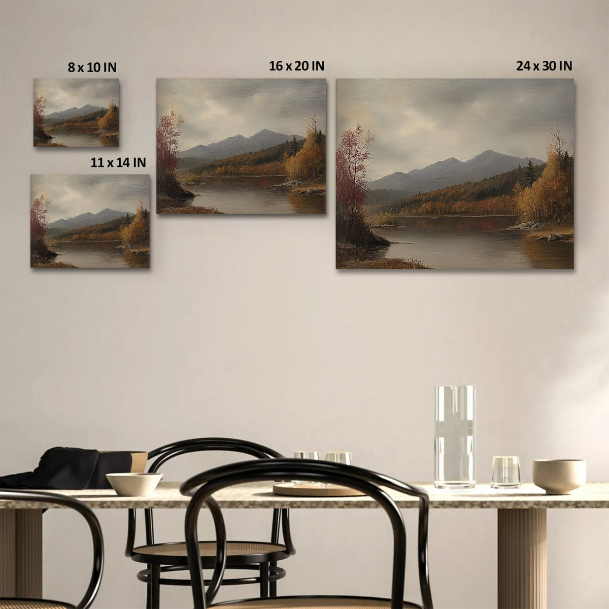 Autumn Misty Mountain Lake Landscape Painting Wall Art