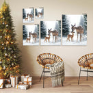 Mother and Baby Deer Winter Canvas Wall Art, Snowy Forest Wildlife Artwork for Living Room, Bedroom and Nursery