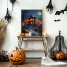 Ghostly Pumpkin Manor Halloween Canvas Wall Art