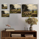 Classic Pastoral Landscape Painting Shepherd and Sheep Pasture Wall Art